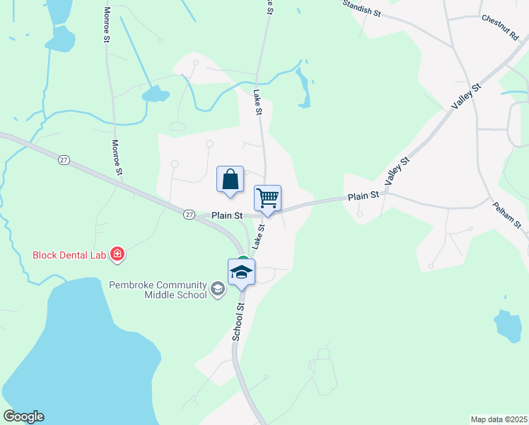 map of restaurants, bars, coffee shops, grocery stores, and more near 52 Plain Street in Pembroke