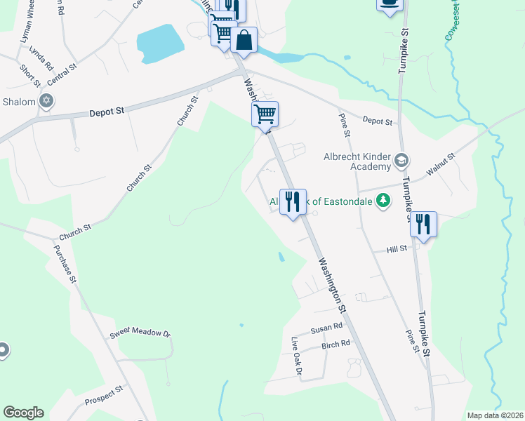 map of restaurants, bars, coffee shops, grocery stores, and more near 11 Nancy Road in Easton