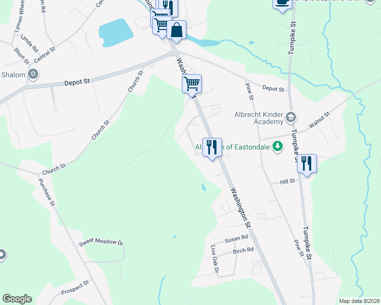 map of restaurants, bars, coffee shops, grocery stores, and more near 11 Nancy Road in Easton