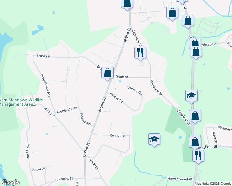 map of restaurants, bars, coffee shops, grocery stores, and more near 6 Tiffany Circle in West Bridgewater