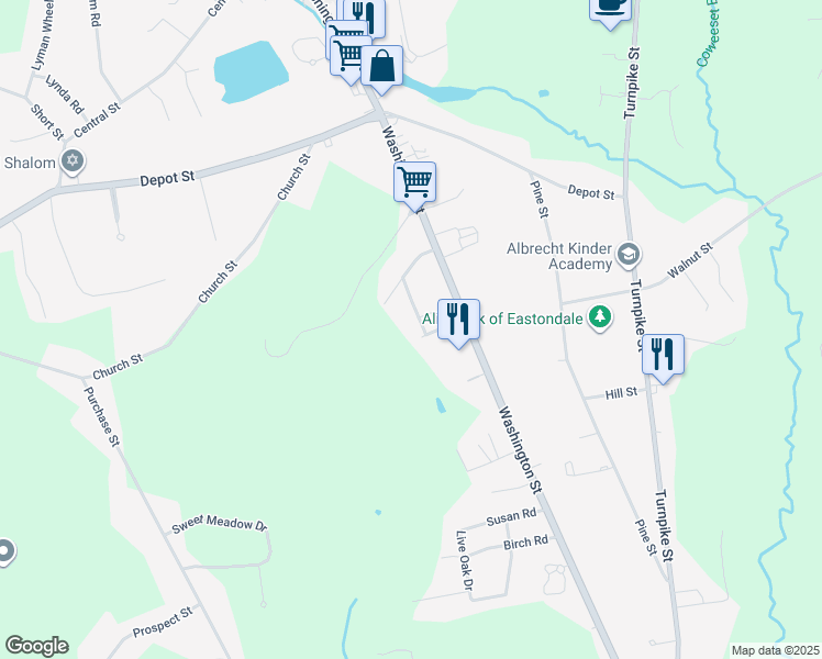 map of restaurants, bars, coffee shops, grocery stores, and more near 11 Nancy Road in Easton