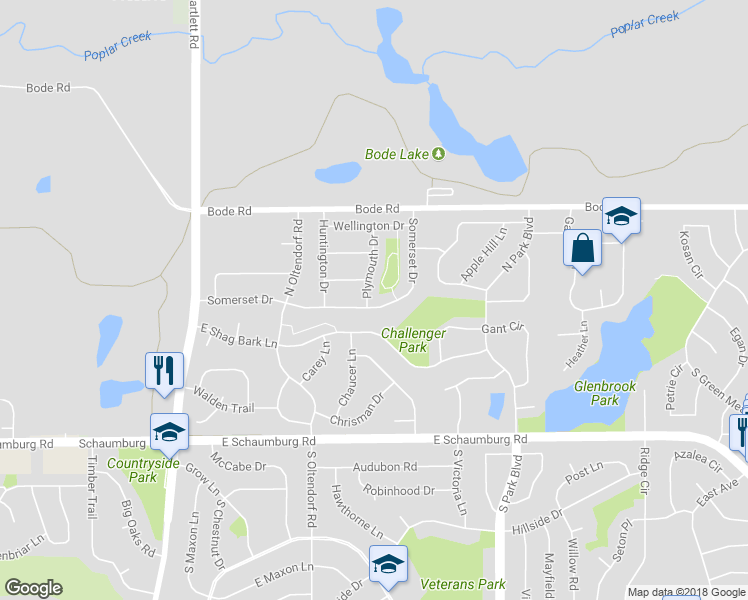 map of restaurants, bars, coffee shops, grocery stores, and more near 203 Plymouth Drive in Streamwood