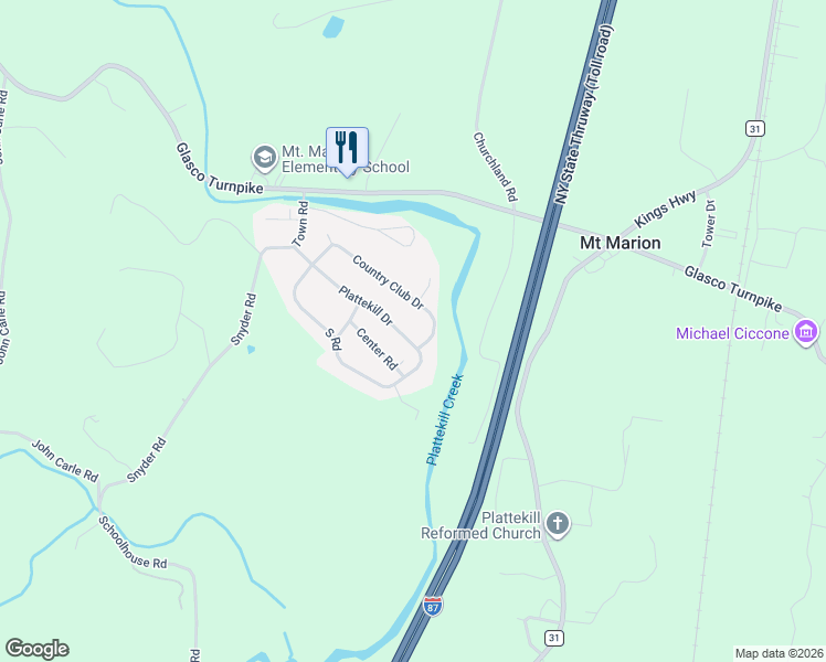 map of restaurants, bars, coffee shops, grocery stores, and more near 47 Plattekill Drive in Mount Marion