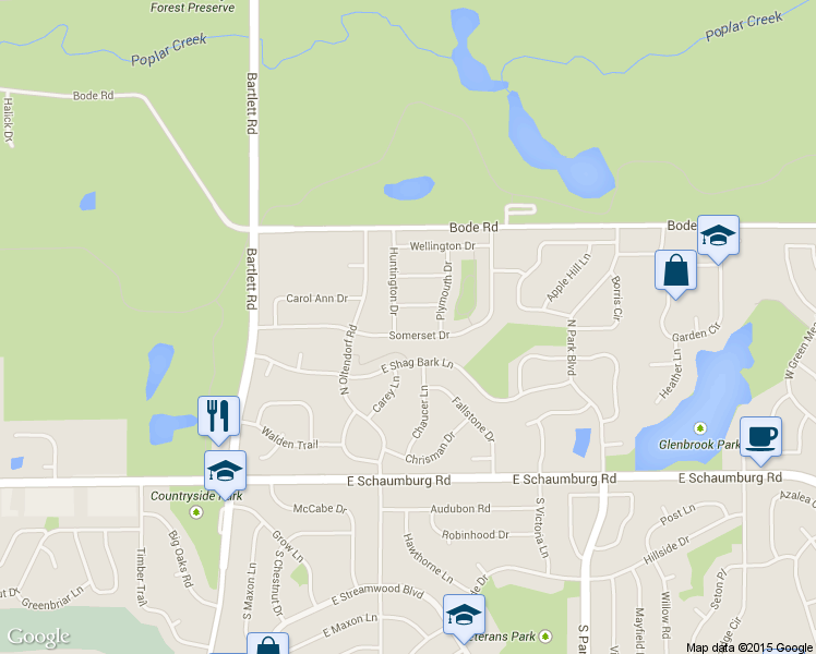 map of restaurants, bars, coffee shops, grocery stores, and more near 310 Somerset Dr in Streamwood