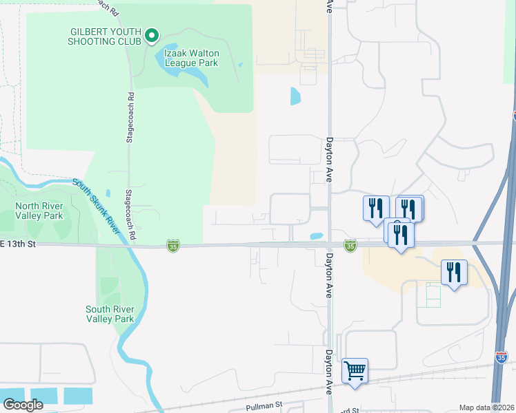 map of restaurants, bars, coffee shops, grocery stores, and more near 1415 Baltimore Drive in Ames