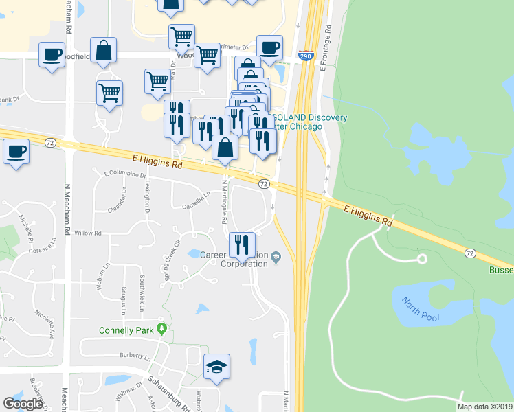 map of restaurants, bars, coffee shops, grocery stores, and more near 425 North Martingale Road in Schaumburg