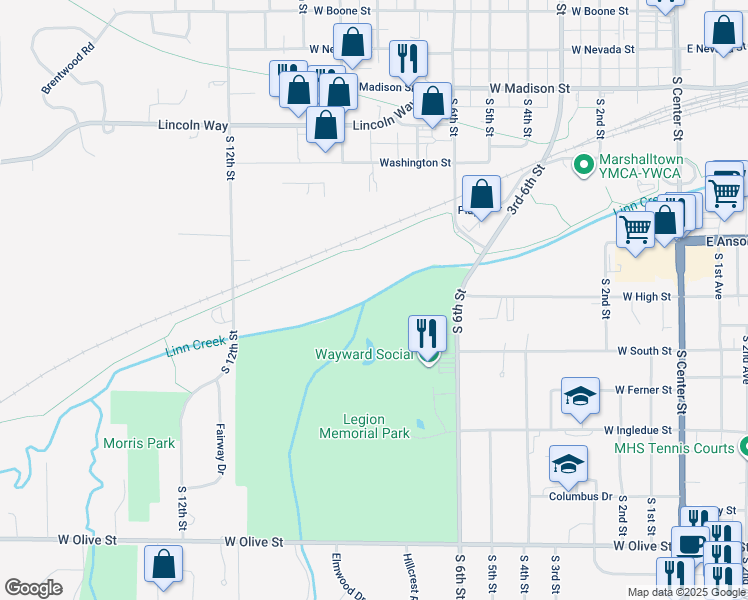 map of restaurants, bars, coffee shops, grocery stores, and more near 901 South 6th Street in Marshalltown