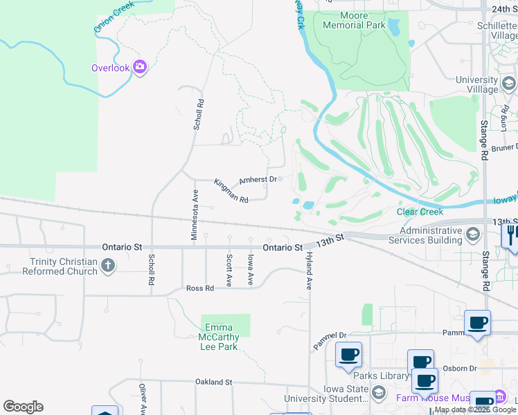 map of restaurants, bars, coffee shops, grocery stores, and more near 3128 Kingman Road in Ames
