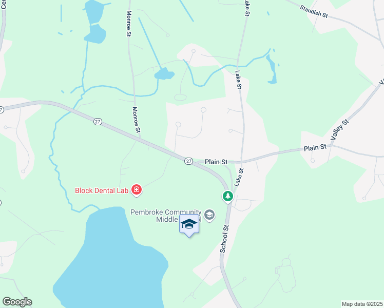 map of restaurants, bars, coffee shops, grocery stores, and more near 478 School Street in Pembroke