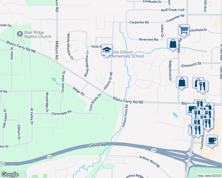 map of restaurants, bars, coffee shops, grocery stores, and more near 5710 Gibson Drive Northeast in Cedar Rapids