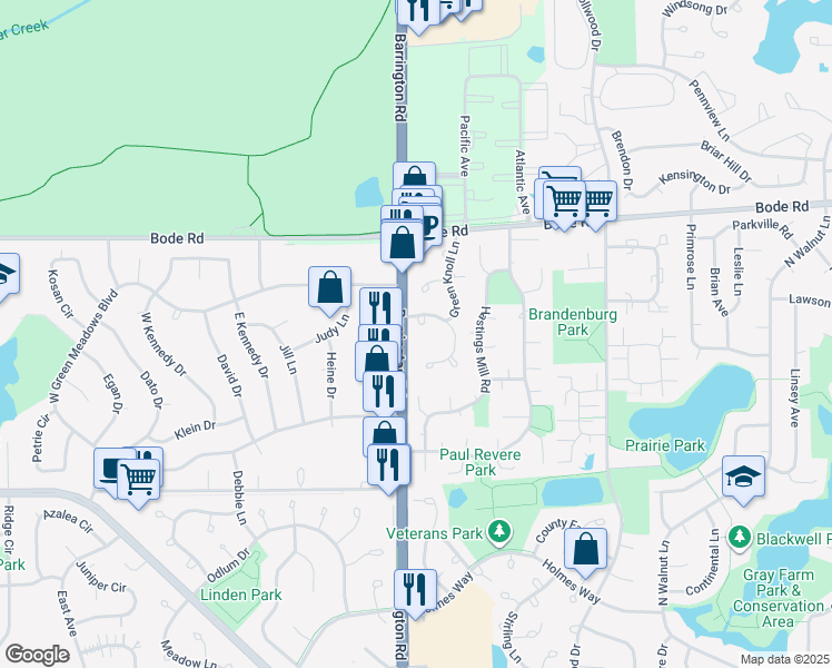 map of restaurants, bars, coffee shops, grocery stores, and more near 1813 Quaker Hollow Lane in Streamwood
