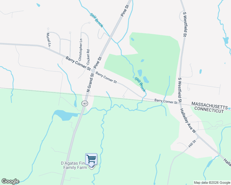 map of restaurants, bars, coffee shops, grocery stores, and more near 215 Barry Street in Agawam