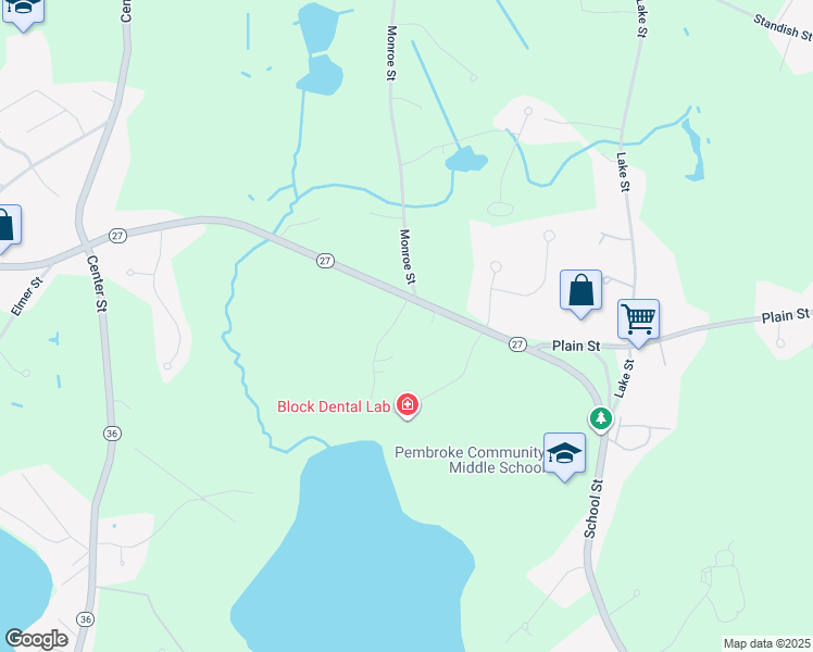 map of restaurants, bars, coffee shops, grocery stores, and more near 26 Farnum Road in Pembroke