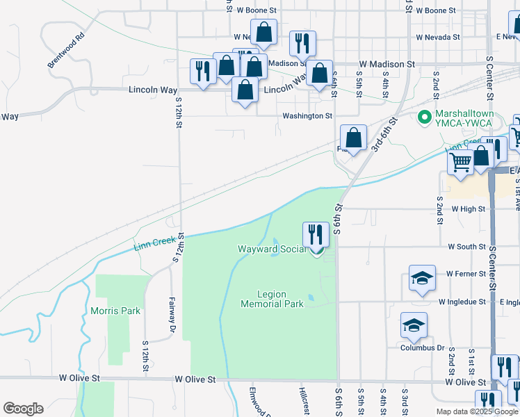 map of restaurants, bars, coffee shops, grocery stores, and more near 901 South 6th Street in Marshalltown