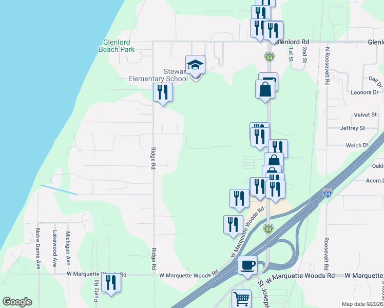 map of restaurants, bars, coffee shops, grocery stores, and more near 2746 Sanctuary Drive in Stevensville
