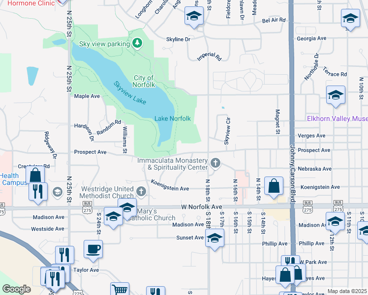 map of restaurants, bars, coffee shops, grocery stores, and more near 1911 Prospect Avenue in Norfolk