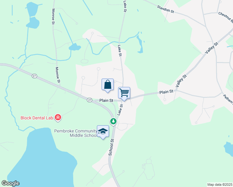map of restaurants, bars, coffee shops, grocery stores, and more near 52 Plain Street in Pembroke