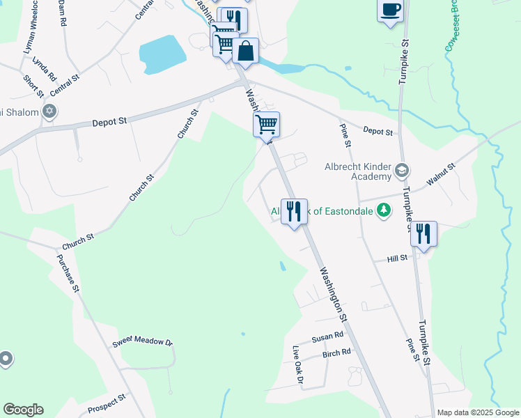 map of restaurants, bars, coffee shops, grocery stores, and more near 11 Nancy Road in Easton