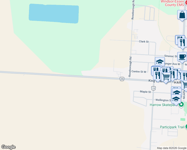 map of restaurants, bars, coffee shops, grocery stores, and more near 2416 Essex County Road 20 in Essex