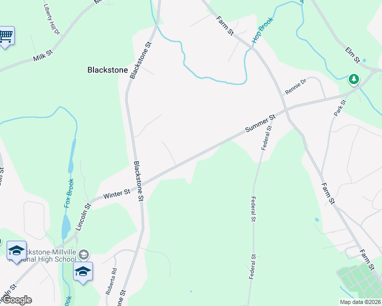 map of restaurants, bars, coffee shops, grocery stores, and more near 92 Summer Street in Blackstone