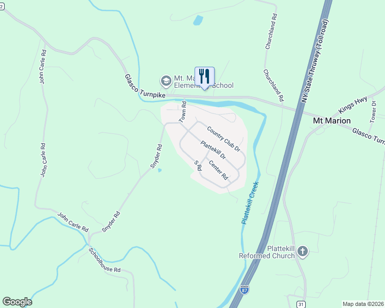 map of restaurants, bars, coffee shops, grocery stores, and more near 22 South Road in Mount Marion
