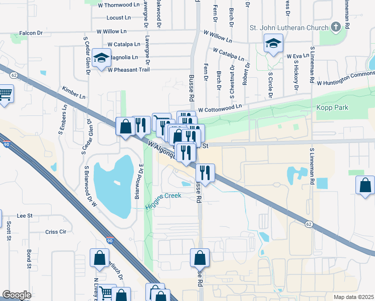 map of restaurants, bars, coffee shops, grocery stores, and more near 1753 Algonquin Road in Mount Prospect