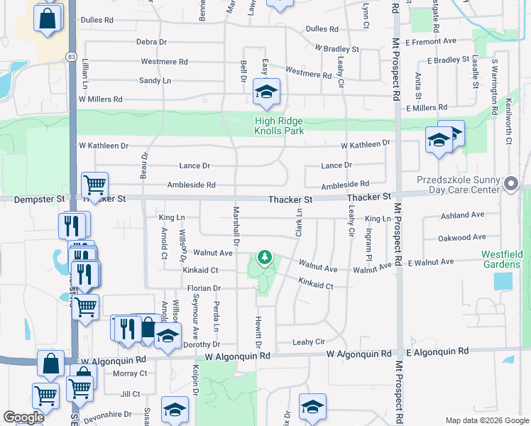 map of restaurants, bars, coffee shops, grocery stores, and more near 318 Munroe Circle in Des Plaines