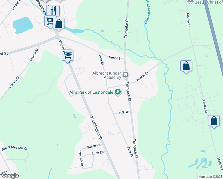 map of restaurants, bars, coffee shops, grocery stores, and more near 70 Pine Street in Easton