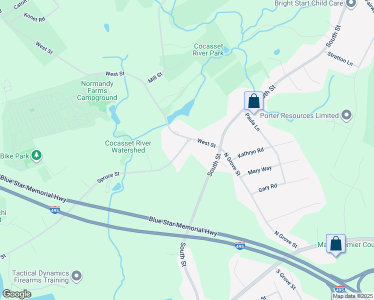 map of restaurants, bars, coffee shops, grocery stores, and more near 4 Spruce Street in Foxborough