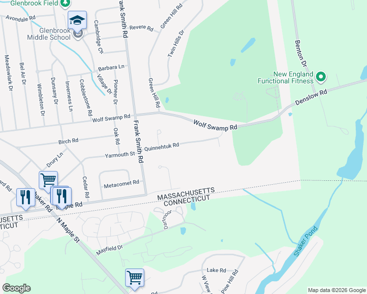 map of restaurants, bars, coffee shops, grocery stores, and more near 103 Quinnehtuk Road in Longmeadow