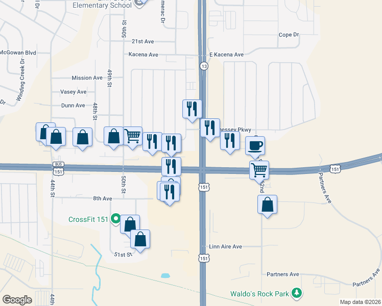 map of restaurants, bars, coffee shops, grocery stores, and more near 5500 Dyer Avenue in Marion