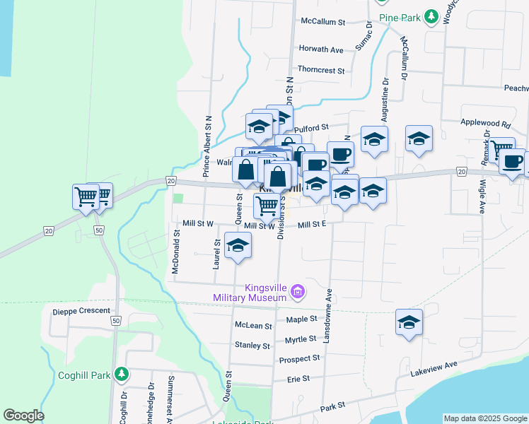 map of restaurants, bars, coffee shops, grocery stores, and more near in Kingsville