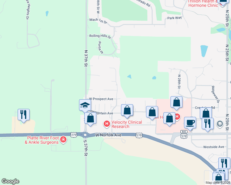 map of restaurants, bars, coffee shops, grocery stores, and more near 410 North 34th Street in Norfolk
