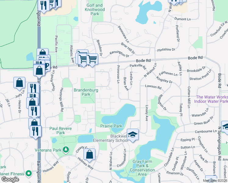 map of restaurants, bars, coffee shops, grocery stores, and more near 2200 Ramsey Circle in Schaumburg