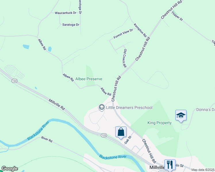 map of restaurants, bars, coffee shops, grocery stores, and more near 24R Albee Road in Millville