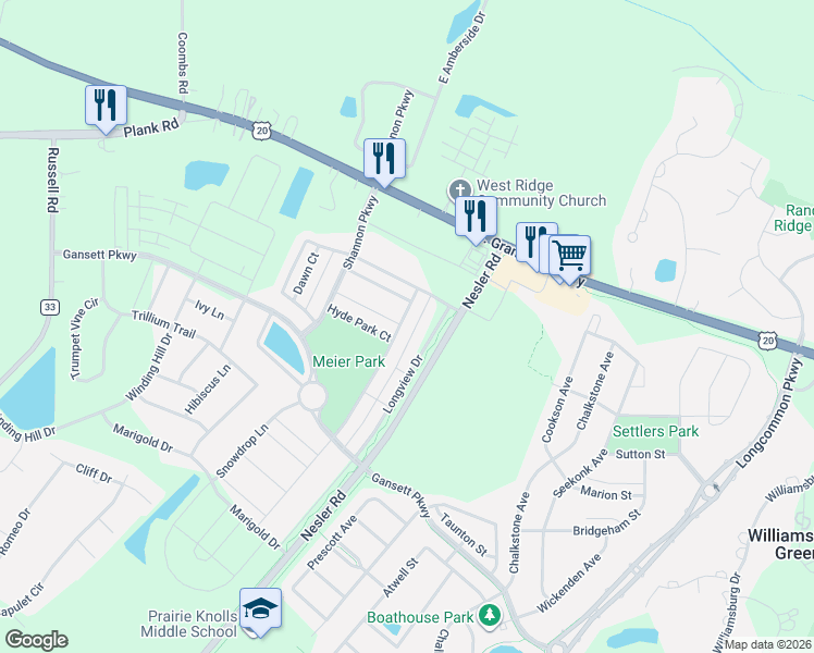 map of restaurants, bars, coffee shops, grocery stores, and more near 225 Garden Drive in Elgin