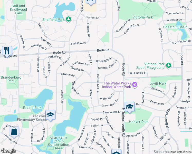 map of restaurants, bars, coffee shops, grocery stores, and more near 620 Cutters Mill Lane in Schaumburg