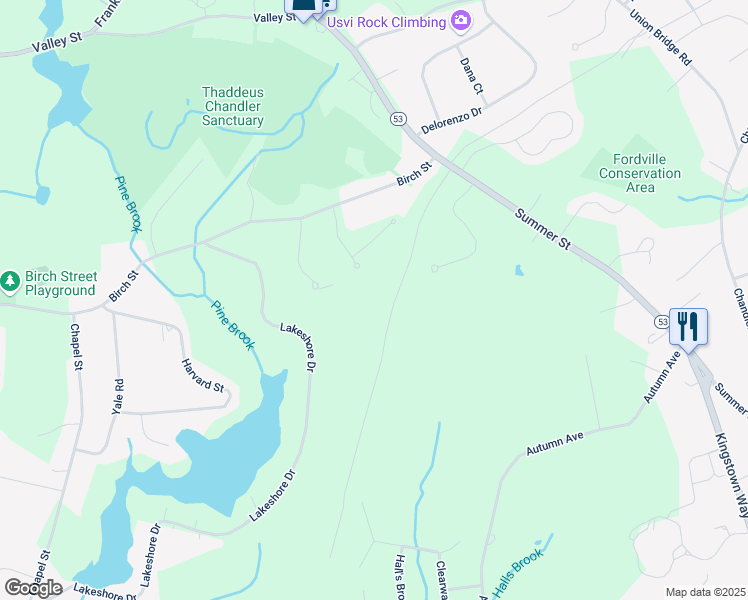 map of restaurants, bars, coffee shops, grocery stores, and more near 50 Roundtree Drive in Duxbury