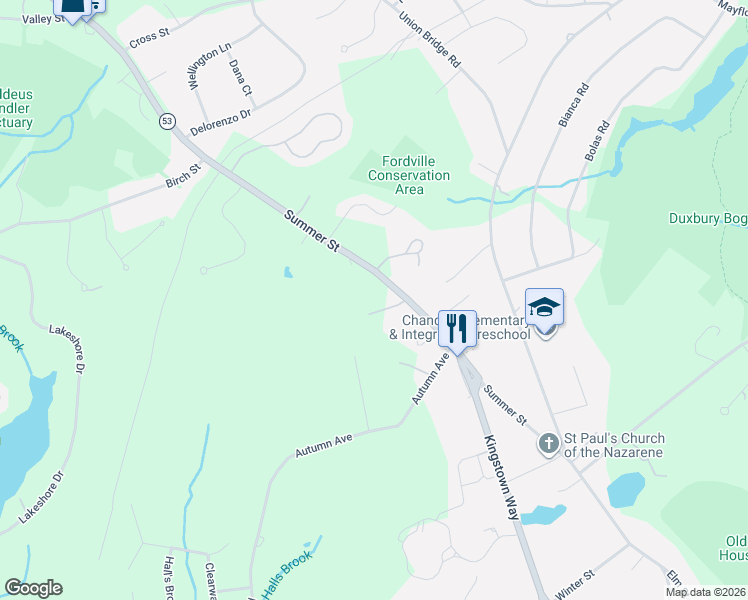 map of restaurants, bars, coffee shops, grocery stores, and more near 317 Summer Street in Duxbury