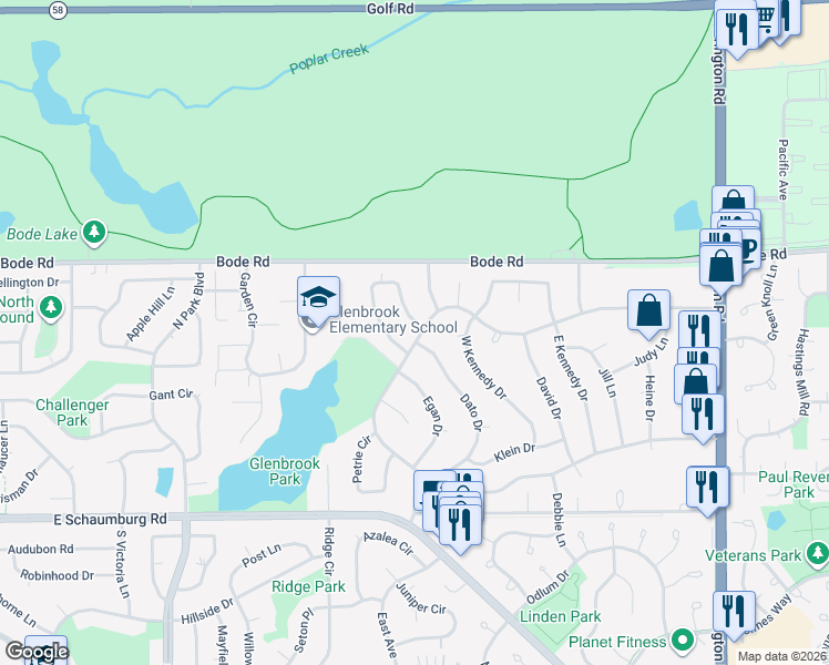 map of restaurants, bars, coffee shops, grocery stores, and more near 320 Kosan Circle in Streamwood