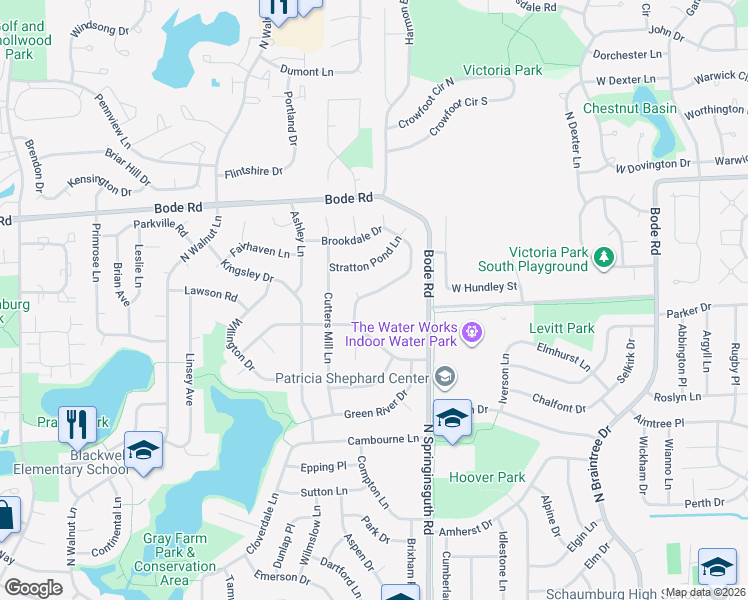 map of restaurants, bars, coffee shops, grocery stores, and more near 622 North Brookdale Drive in Schaumburg