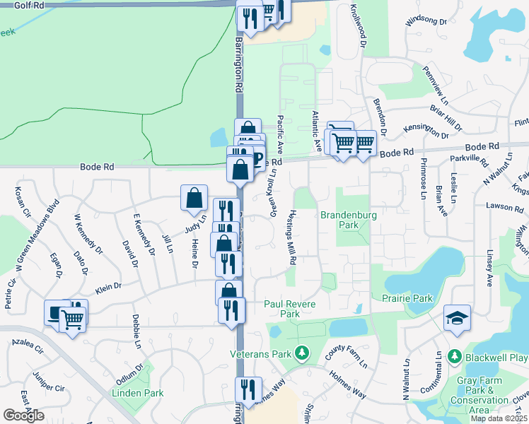 map of restaurants, bars, coffee shops, grocery stores, and more near 226 Green Knoll Lane in Streamwood