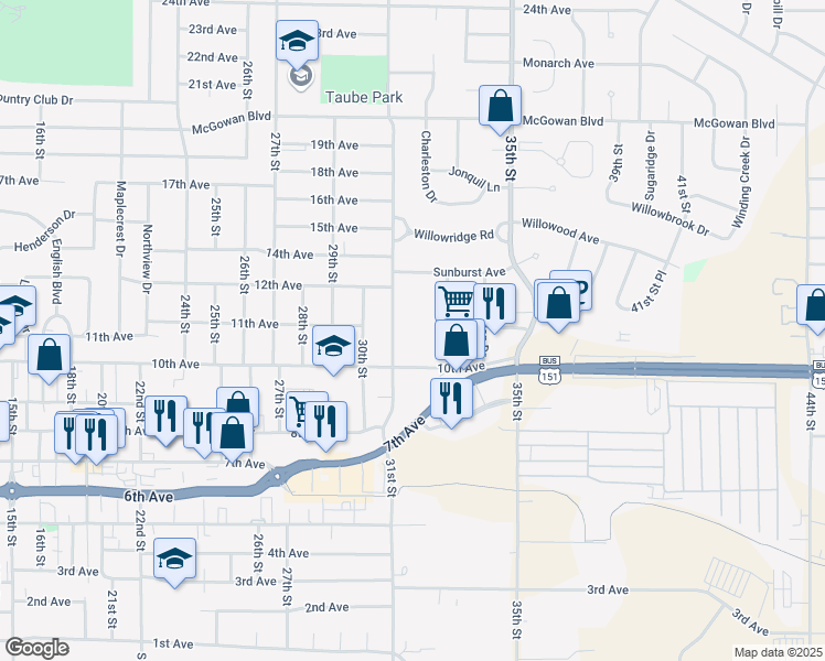 map of restaurants, bars, coffee shops, grocery stores, and more near 3100 10th Avenue in Marion