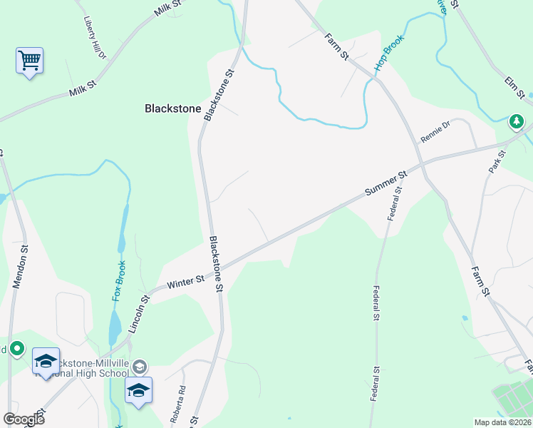 map of restaurants, bars, coffee shops, grocery stores, and more near 92 Summer Street in Blackstone