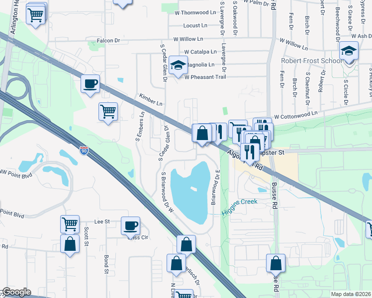 map of restaurants, bars, coffee shops, grocery stores, and more near 1119 East Algonquin Road in Arlington Heights