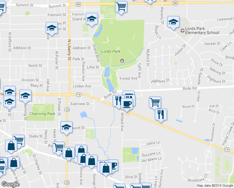 map of restaurants, bars, coffee shops, grocery stores, and more near 774 Terrace Court in Elgin