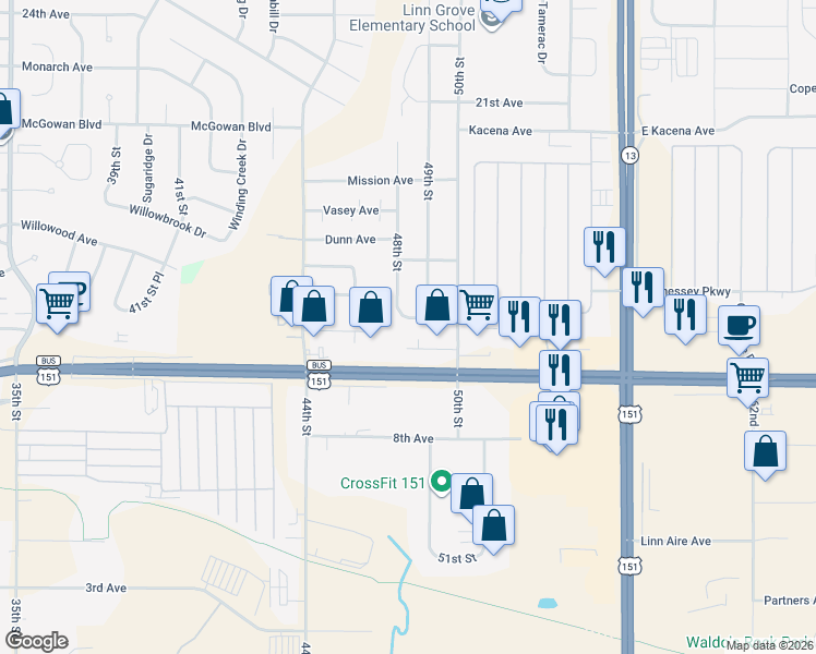 map of restaurants, bars, coffee shops, grocery stores, and more near 1400 49th Street in Marion