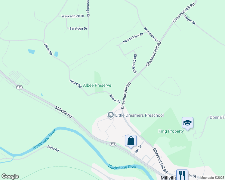 map of restaurants, bars, coffee shops, grocery stores, and more near 24R Albee Road in Millville