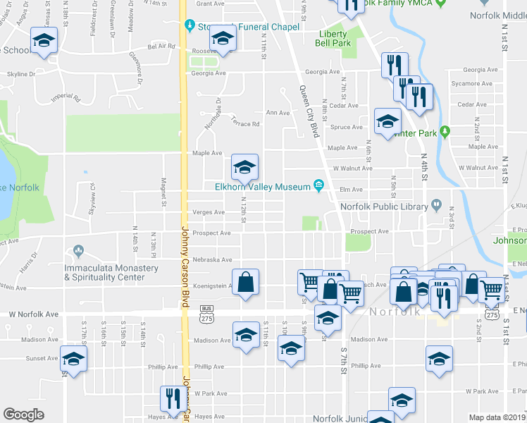 map of restaurants, bars, coffee shops, grocery stores, and more near 1101 Verges Avenue in Norfolk