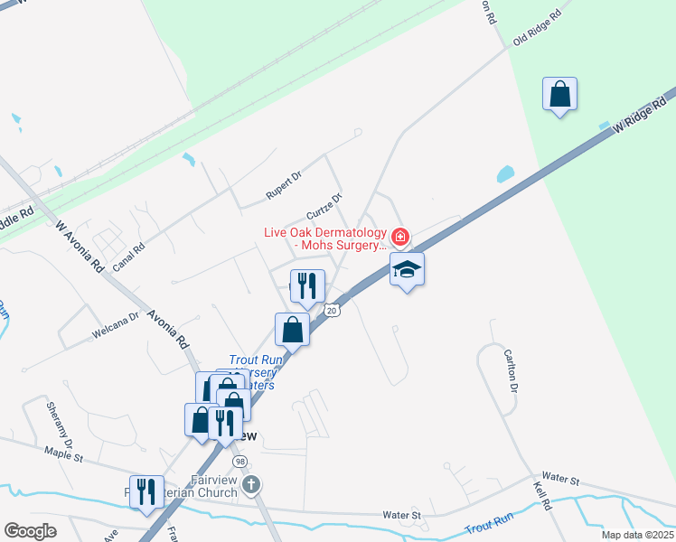 map of restaurants, bars, coffee shops, grocery stores, and more near 7237 Old Ridge Rd in Fairview